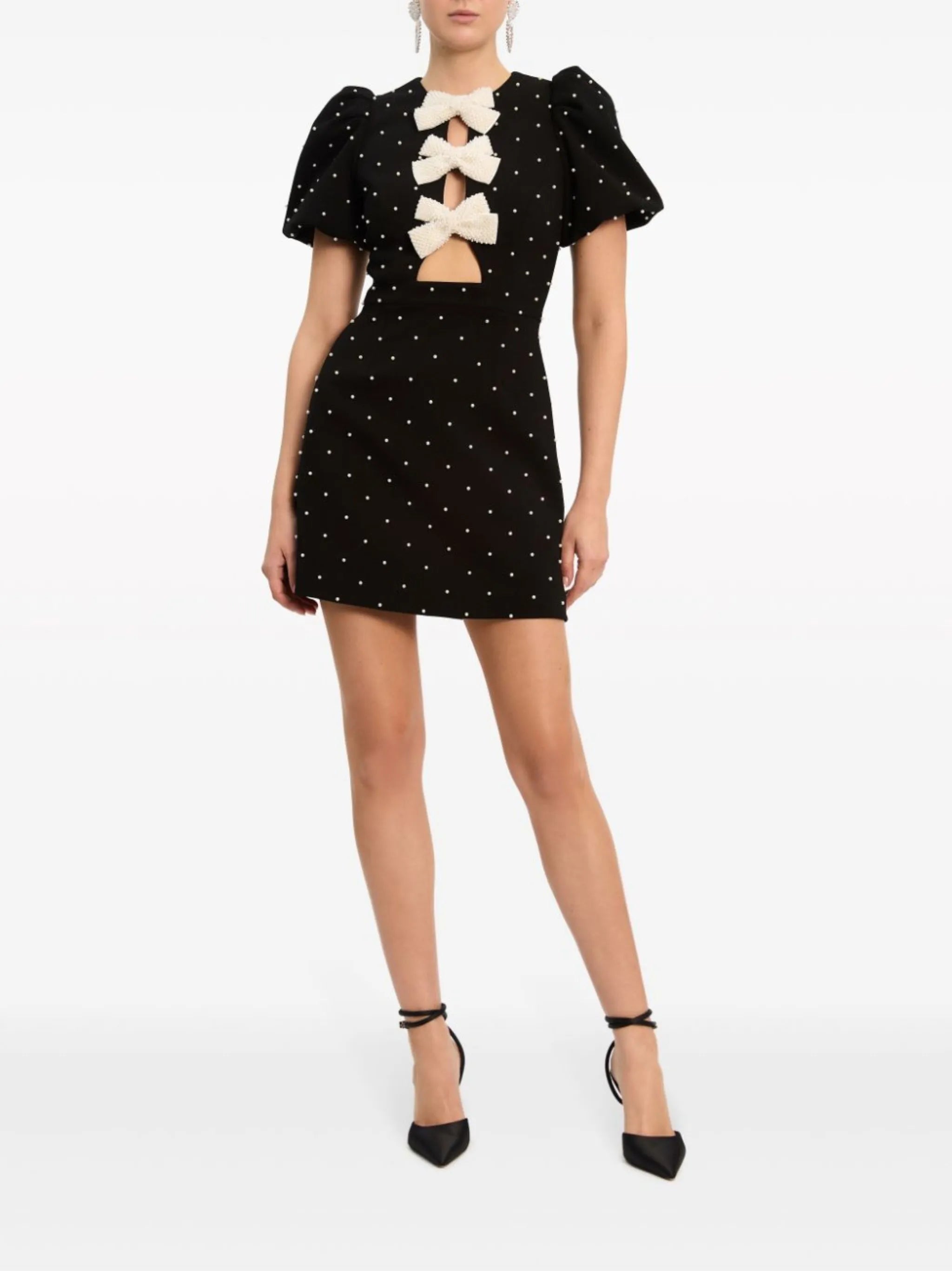 Embellished Short Pearl Bow knot Mini Dress